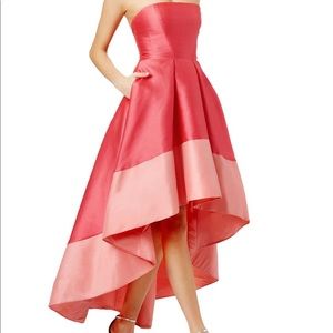 ML Monique Lhuillier Pink/Coral High/Low Gown
